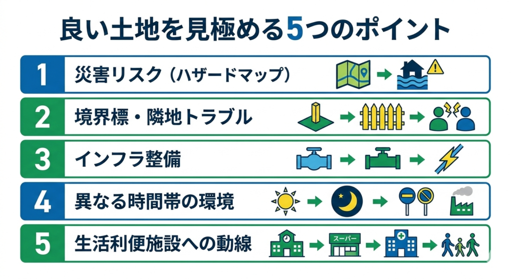 良い土地を見極めるためにチェックすべき5つのポイント