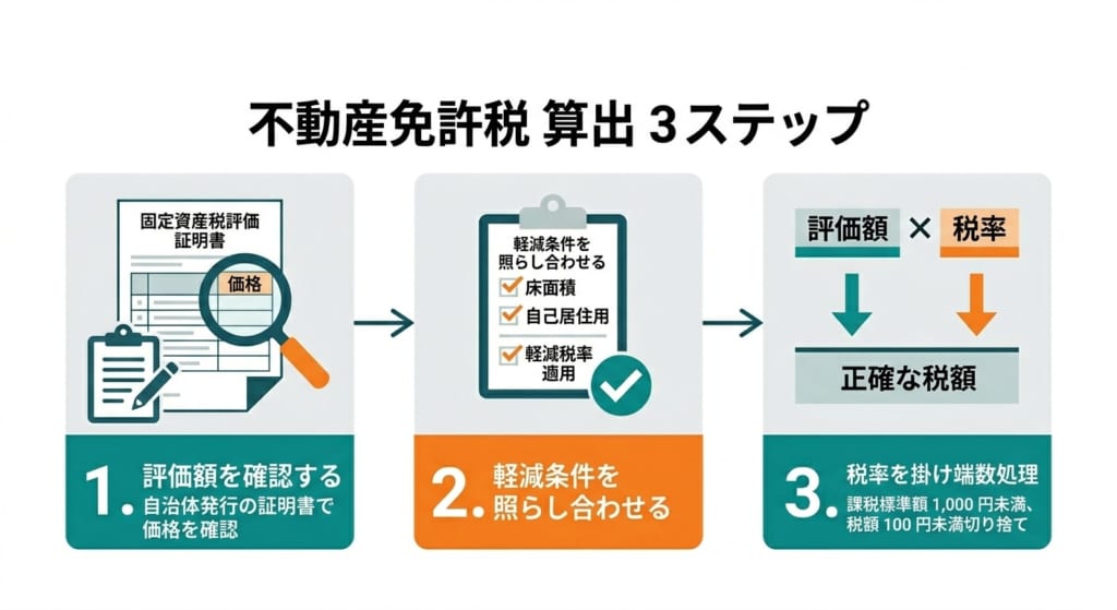 評価証明書を使い不動産免許税を算出する3ステップ