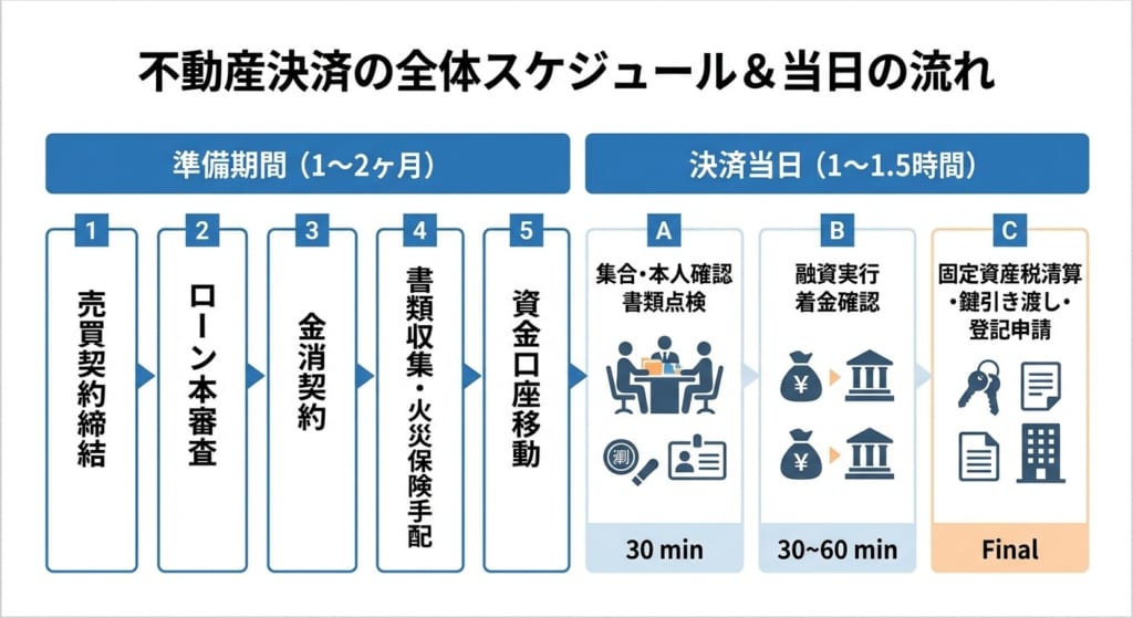 不動産決済の全体スケジュールと具体的な手順や書類