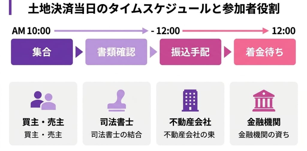 土地決済の流れと当日のタイムスケジュールや参加者の役割